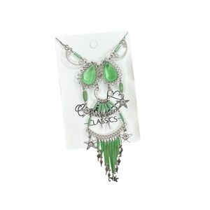Green and Silver Statement Earrings and necklace